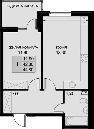 Планировка 1-к.кв