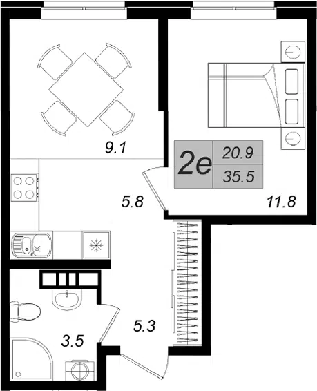 Планировка: 2Е-к.кв