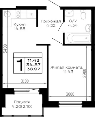 Планировка 1-к.кв