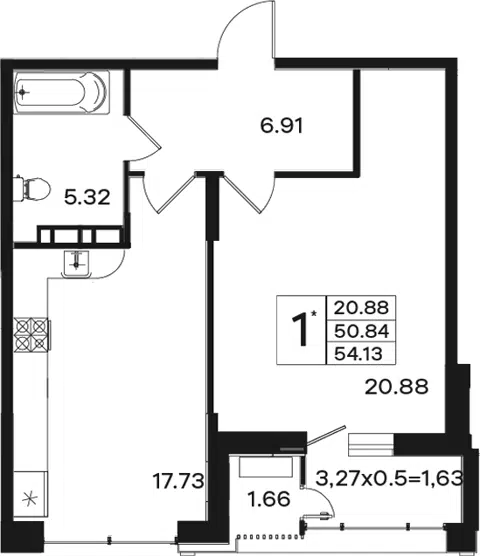 Планировка 1-к.кв