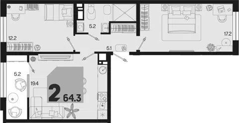 Планировка 3Е-к.кв