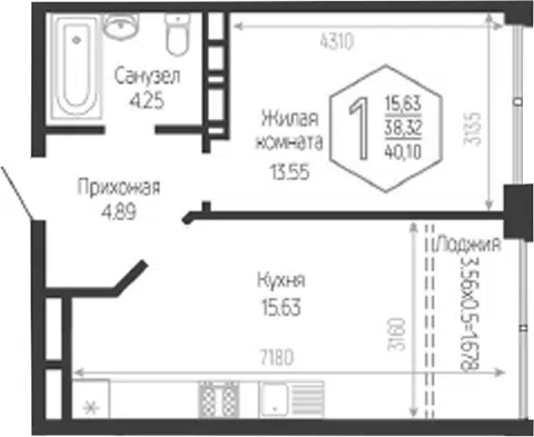 Планировка 1-к.кв