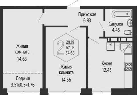 Планировка: 2-к.кв