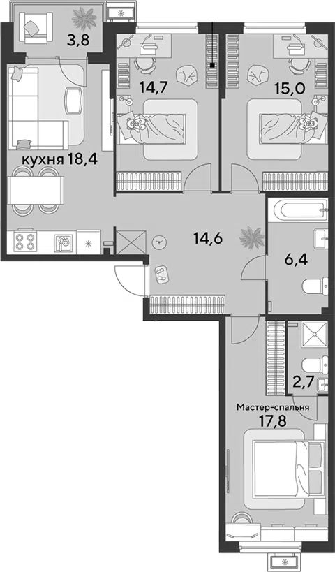 Планировка 4Е-к.кв