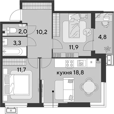 Планировка 3Е-к.кв