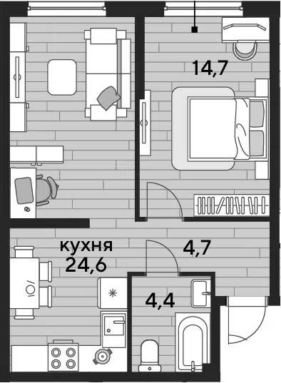 Планировка 1-к.кв