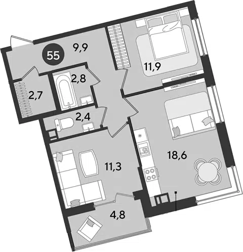 Планировка 3Е-к.кв