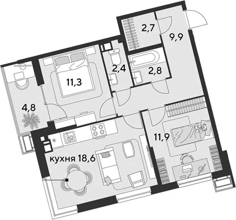 Планировка 3Е-к.кв