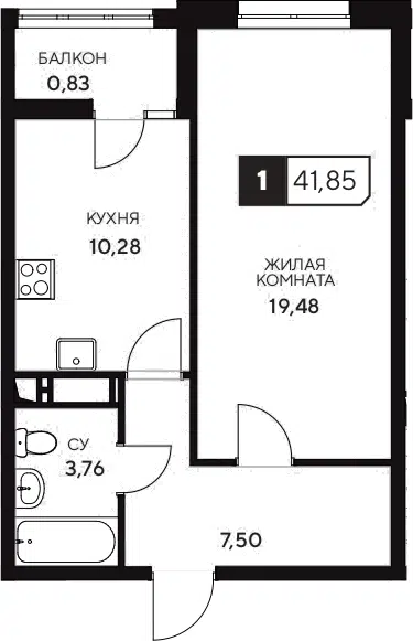 Планировка 1-к.кв