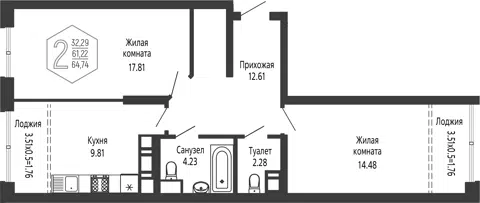 Планировка 2-к.кв