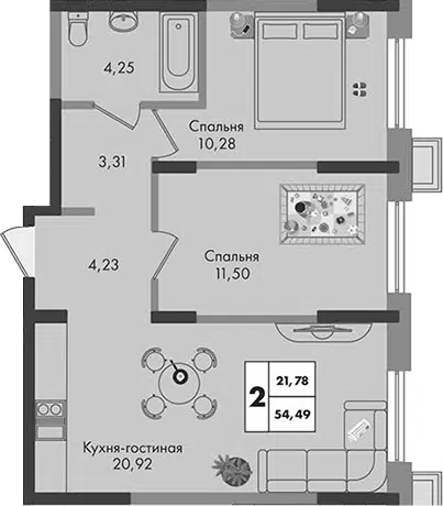 Планировка 2-к.кв