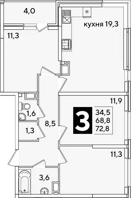 Планировка 4Е-к.кв