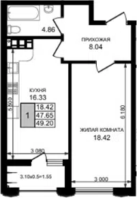 Планировка 1-к.кв