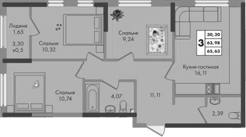 Планировка 3-к.кв