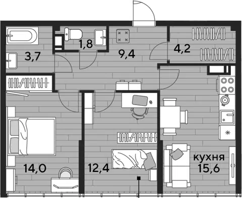 Планировка 2-к.кв