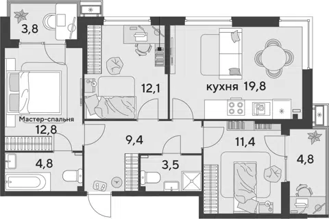 Планировка 4Е-к.кв