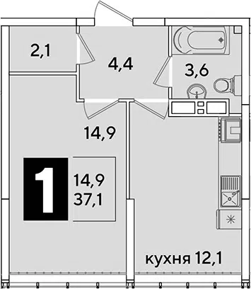 Планировка 1-к.кв