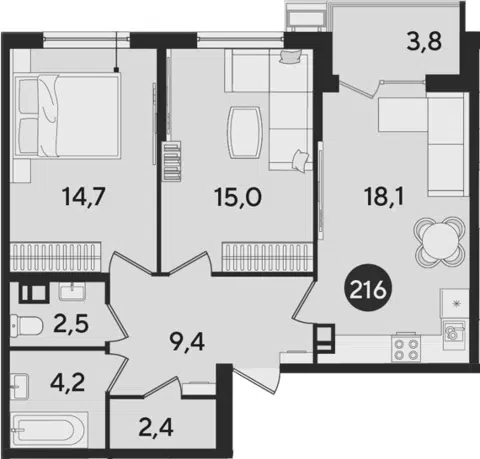 Планировка 3Е-к.кв