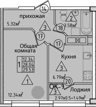 Планировка 1-к.кв