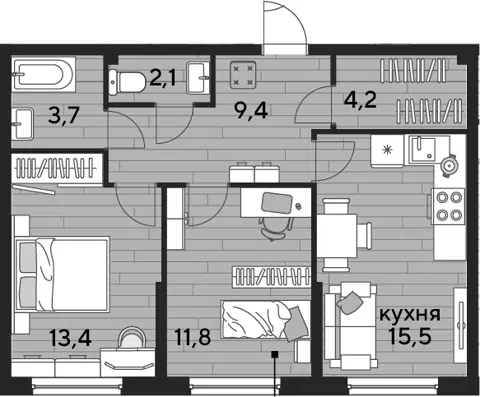 Планировка 2-к.кв