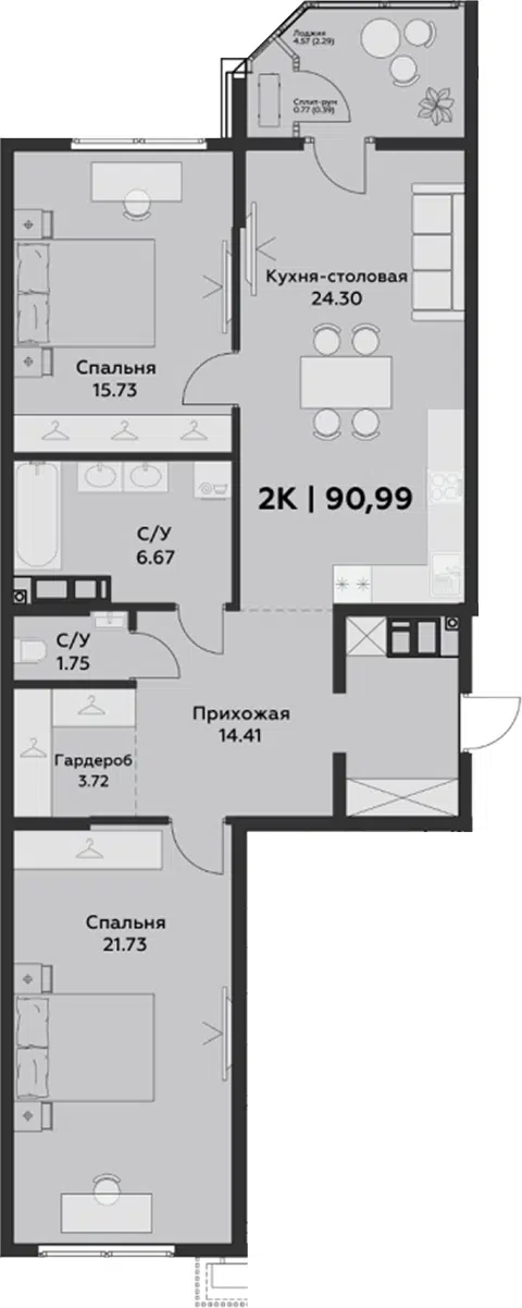 Планировка 3Е-к.кв