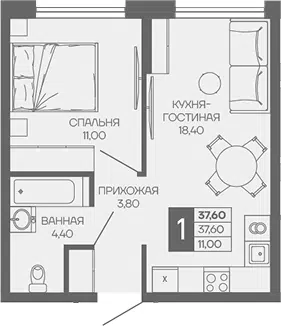 Планировка 1-к.кв