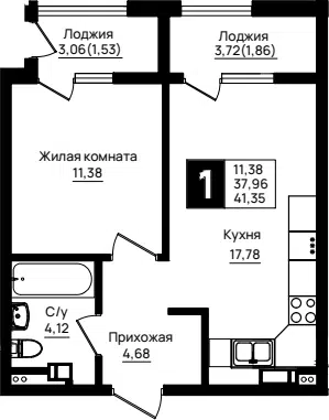 Планировка 1-к.кв