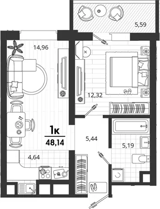 Планировка 1-к.кв
