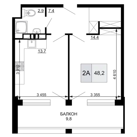 Планировка 2Е-к.кв