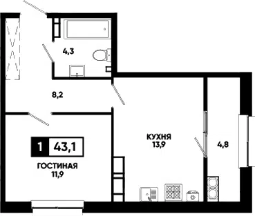 Планировка 1-к.кв