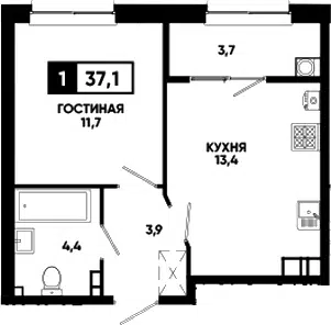 Планировка 1-к.кв