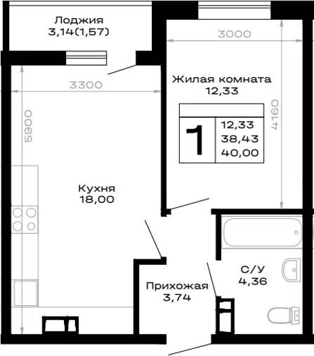 Планировка 1-к.кв