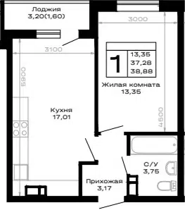 Планировка 1-к.кв
