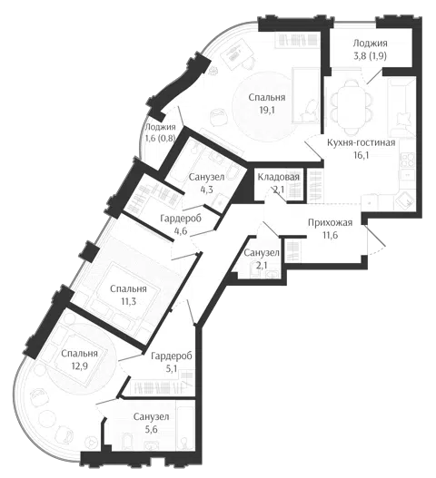 Планировка 4Е-к.кв