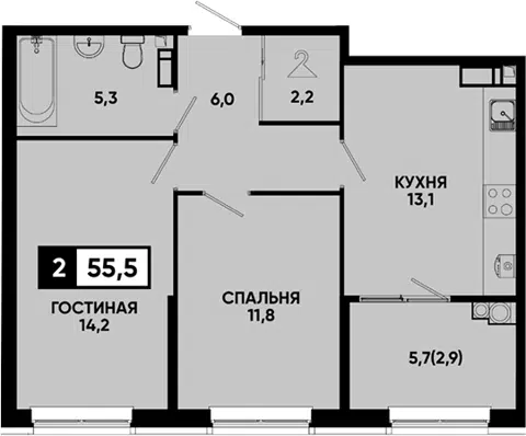 Планировка 2-к.кв