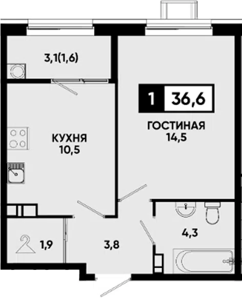 Планировка 1-к.кв