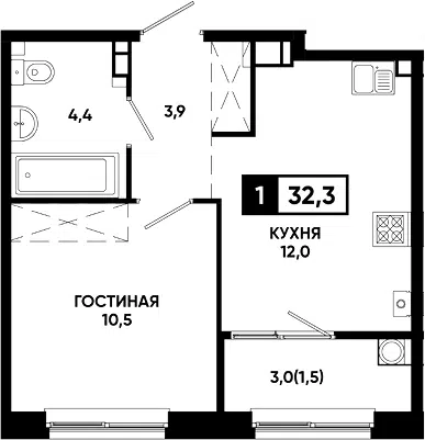 Планировка 1-к.кв
