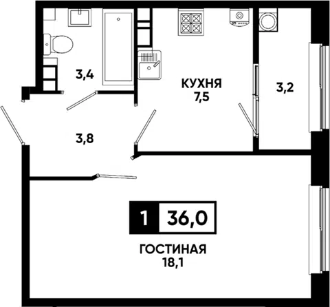 Планировка 1-к.кв