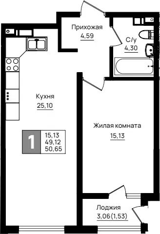 Планировка 1-к.кв