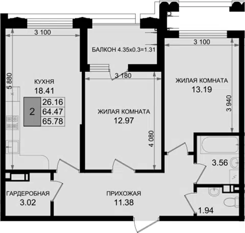 Планировка 2-к.кв
