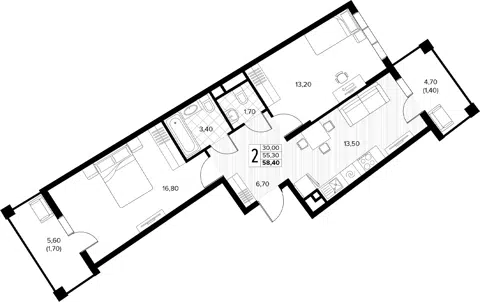 Планировка 2-к.кв
