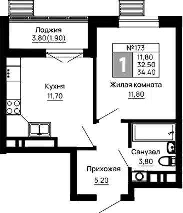 Планировка 1-к.кв