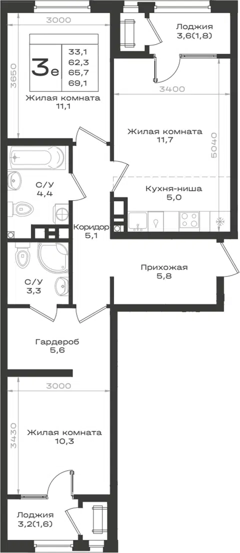 Планировка 3Е-к.кв