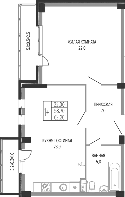 Планировка 2Е-к.кв