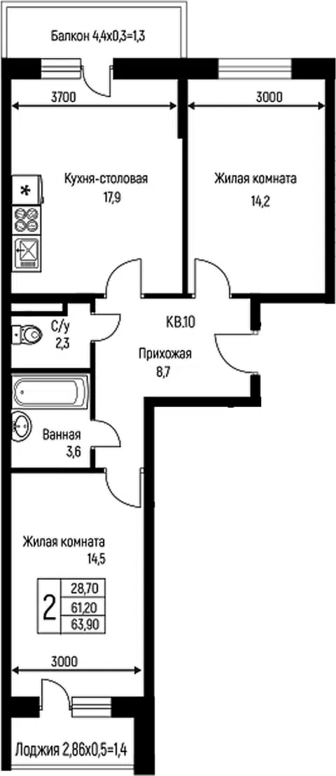 Планировка 3Е-к.кв