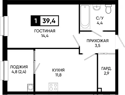 Планировка 1-к.кв