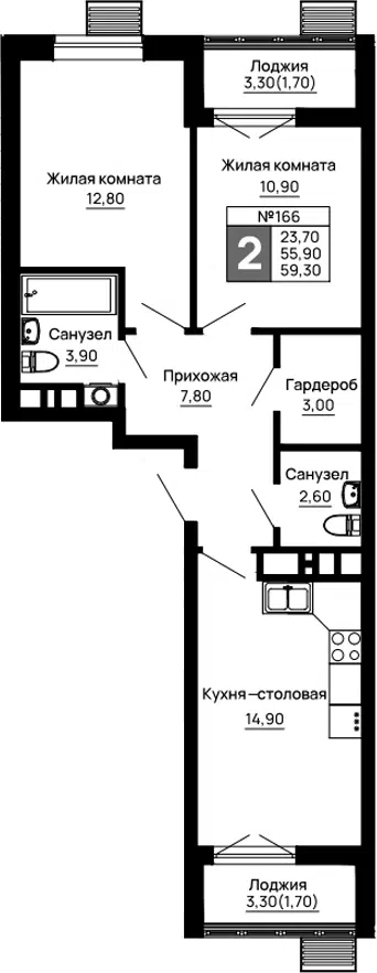Планировка 2-к.кв
