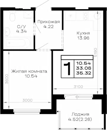 Планировка 1-к.кв