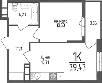Планировка 1-к.кв