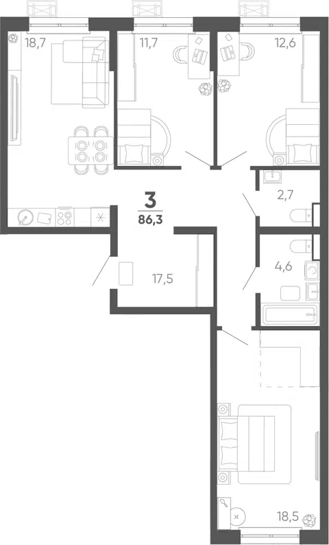 Планировка 3-к.кв